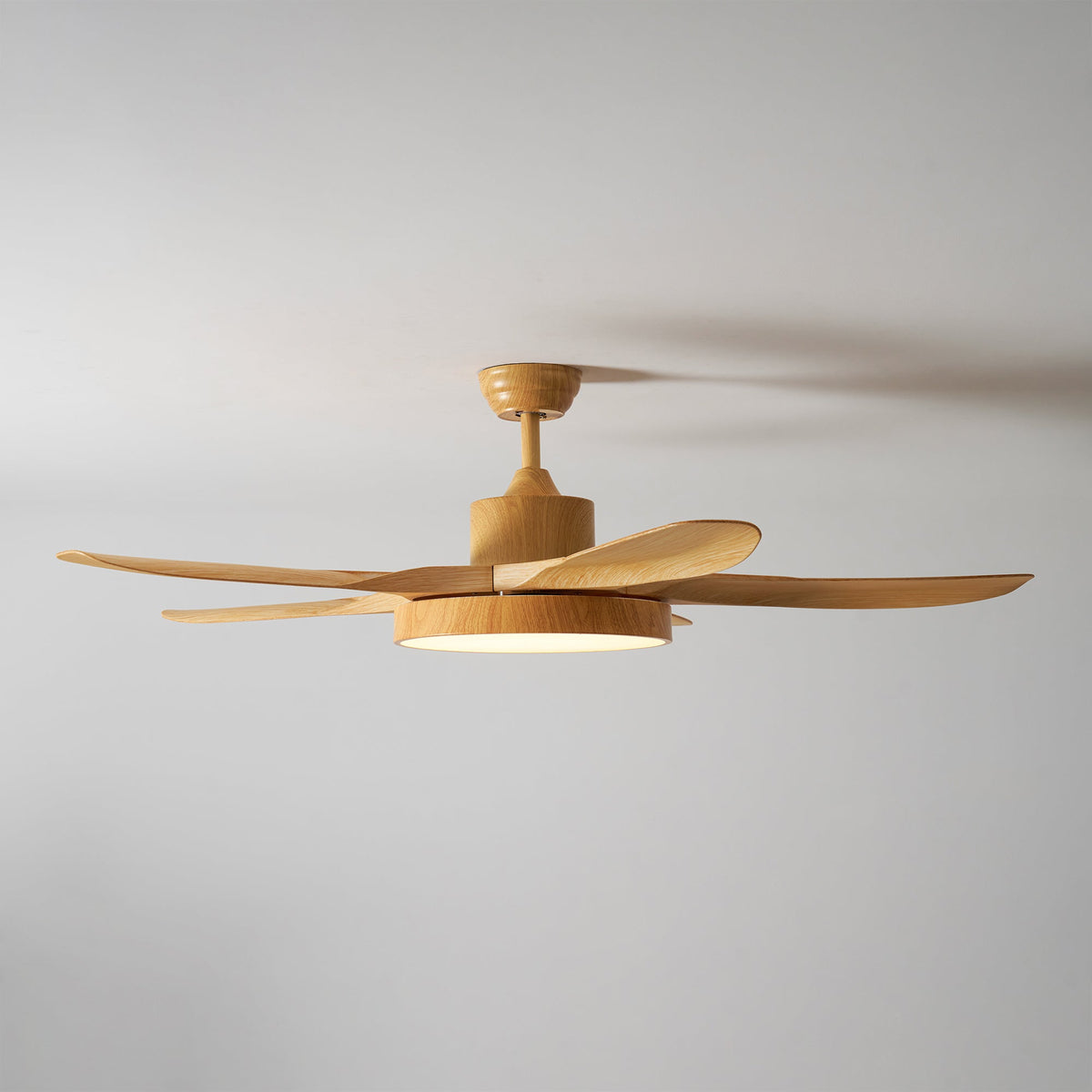 52 Inch Ceiling Fan with Light – Wood-Effect & Brass, 132cm, Warm LED, Remote Control