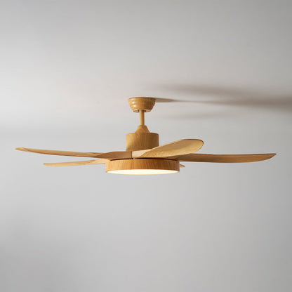 52 Inch Ceiling Fan with Light – Wood-Effect & Brass, 132cm, Warm LED, Remote Control