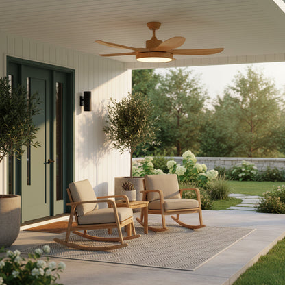 52 Inch Ceiling Fan with Light – Wood-Effect & Brass, 132cm, Warm LED, Remote Control