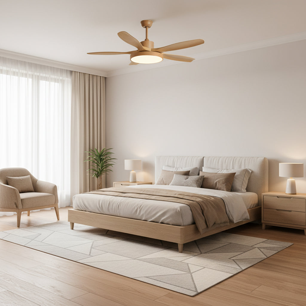 52 Inch Ceiling Fan with Light – Wood-Effect & Brass, 132cm, Warm LED, Remote Control