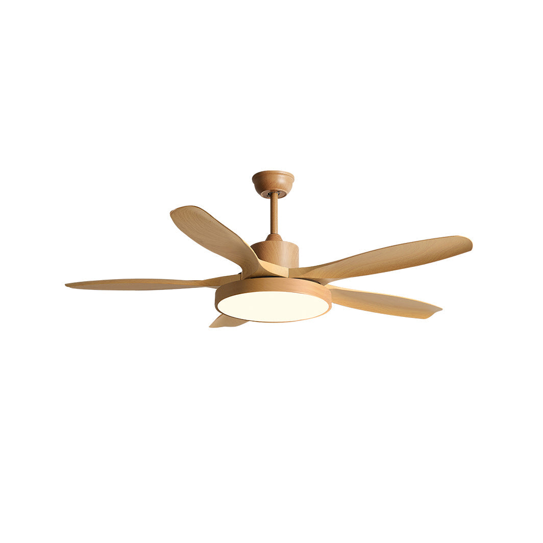 52 Inch Ceiling Fan with Light – Wood-Effect & Brass, 132cm, Warm LED, Remote Control