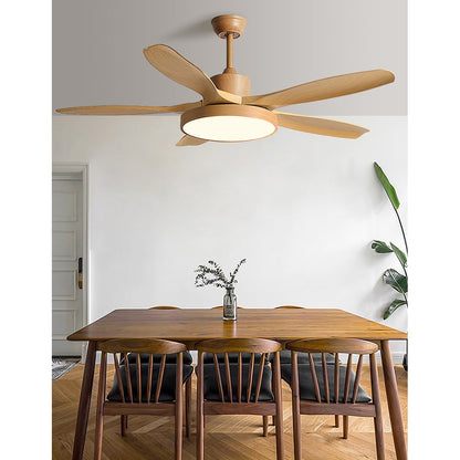 52 Inch Ceiling Fan with Light – Wood-Effect & Brass, 132cm, Warm LED, Remote Control