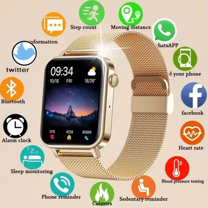 Women's Smart Watch – Elegant Fitness & Notification Watch, Gold, Silver, Black or Pink