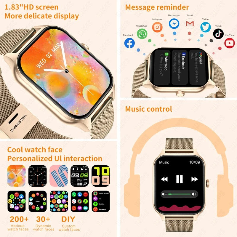 Women's Smart Watch – Elegant Fitness & Notification Watch, Gold, Silver, Black or Pink