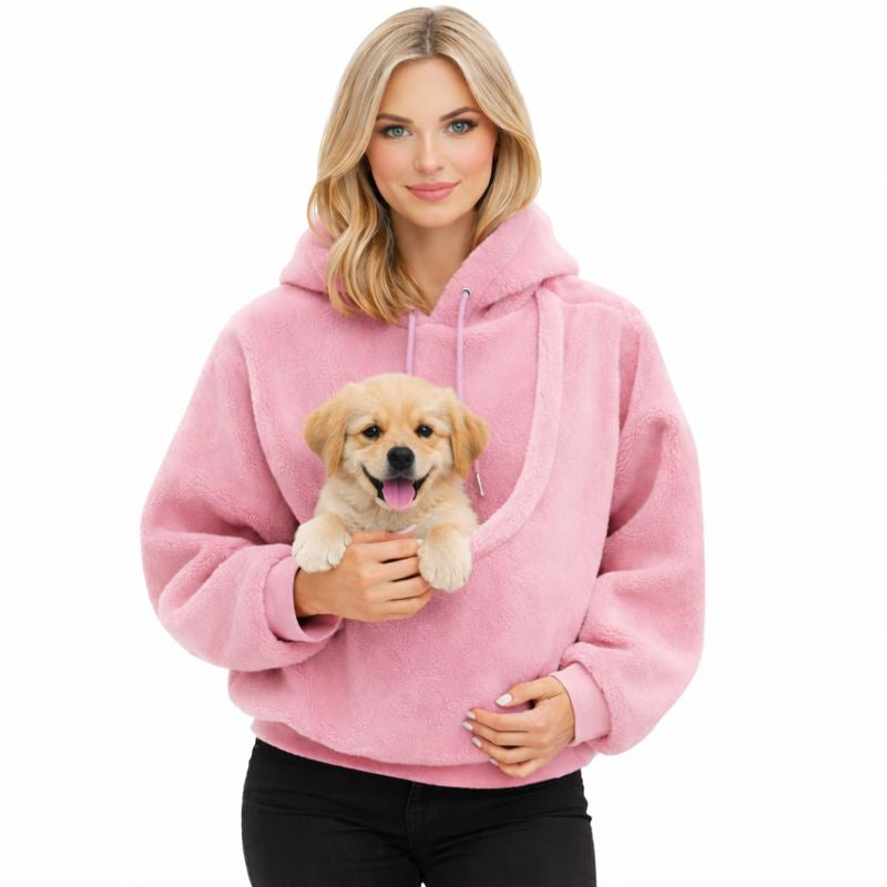 Cozy Pet Carrier Hoodie | Plush Cat & Dog Carrier with Soft Front Pouch | Hands-Free Comfort for Travel