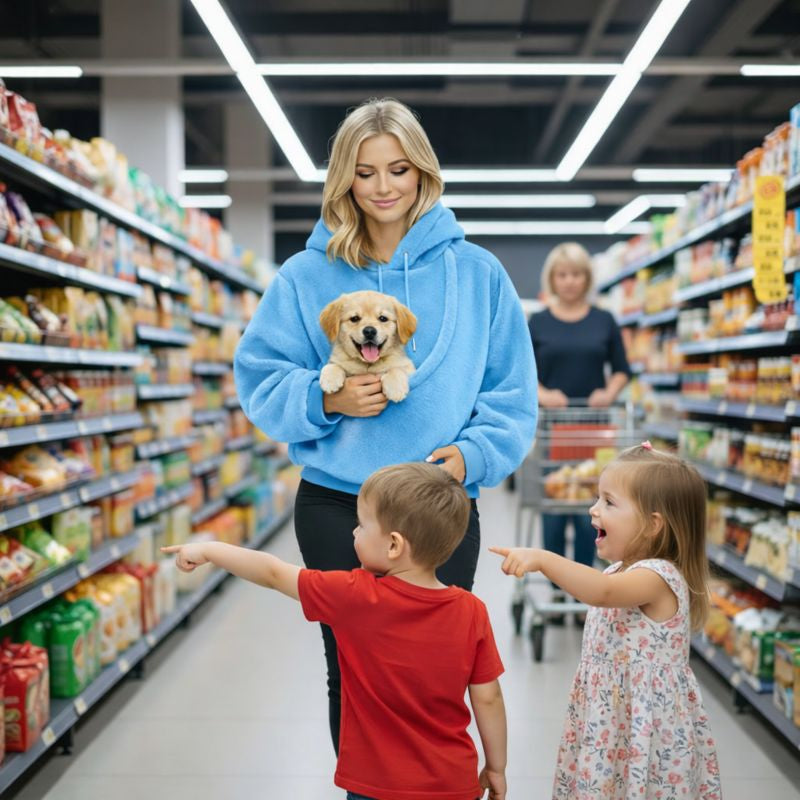 Cozy Pet Carrier Hoodie | Plush Cat & Dog Carrier with Soft Front Pouch | Hands-Free Comfort for Travel