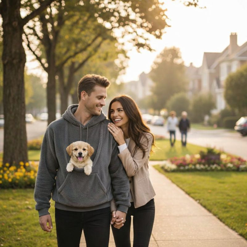 Cozy Pet Carrier Hoodie | Plush Cat & Dog Carrier with Soft Front Pouch | Hands-Free Comfort for Travel