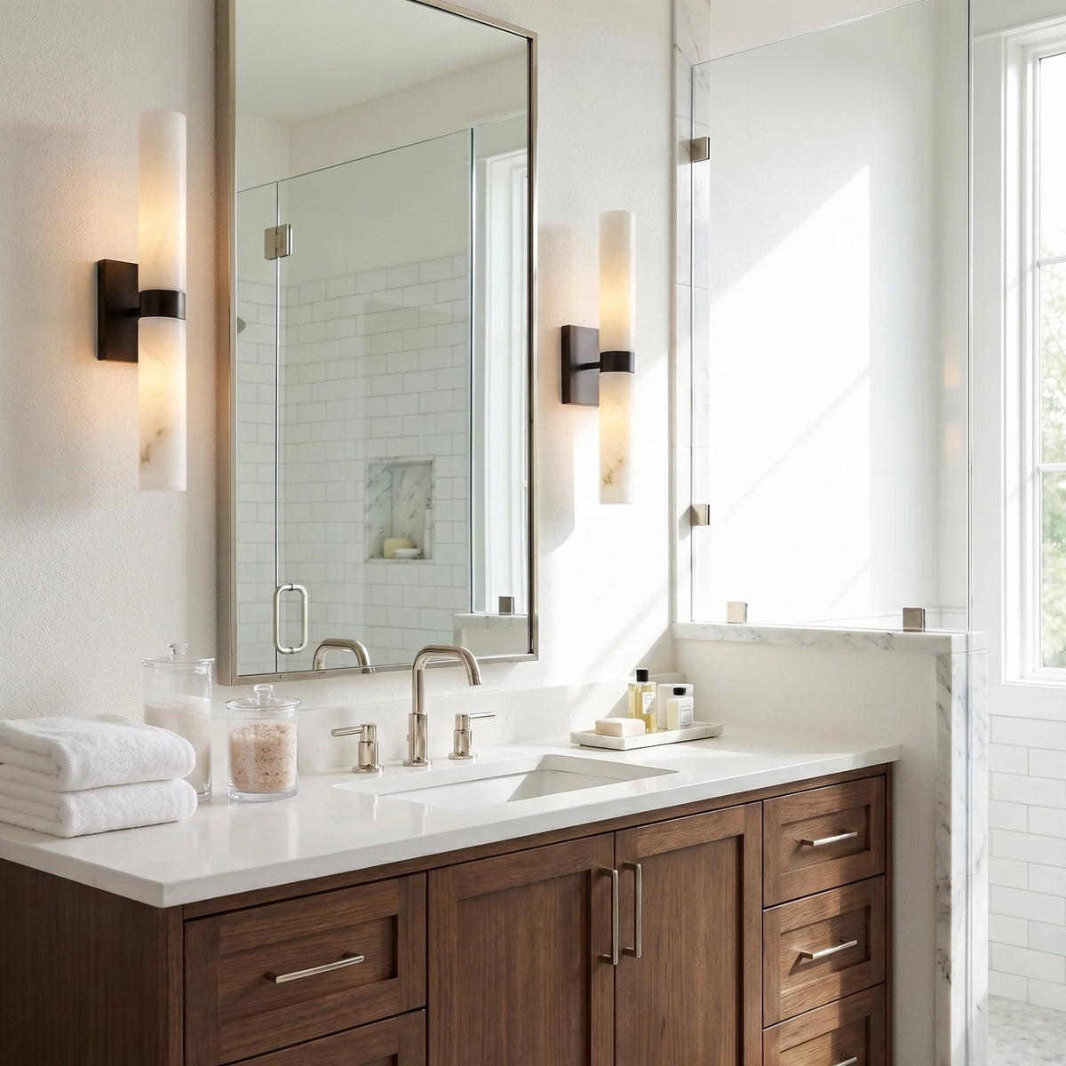 Dani Modern Alabaster Double Tube Wall Sconce