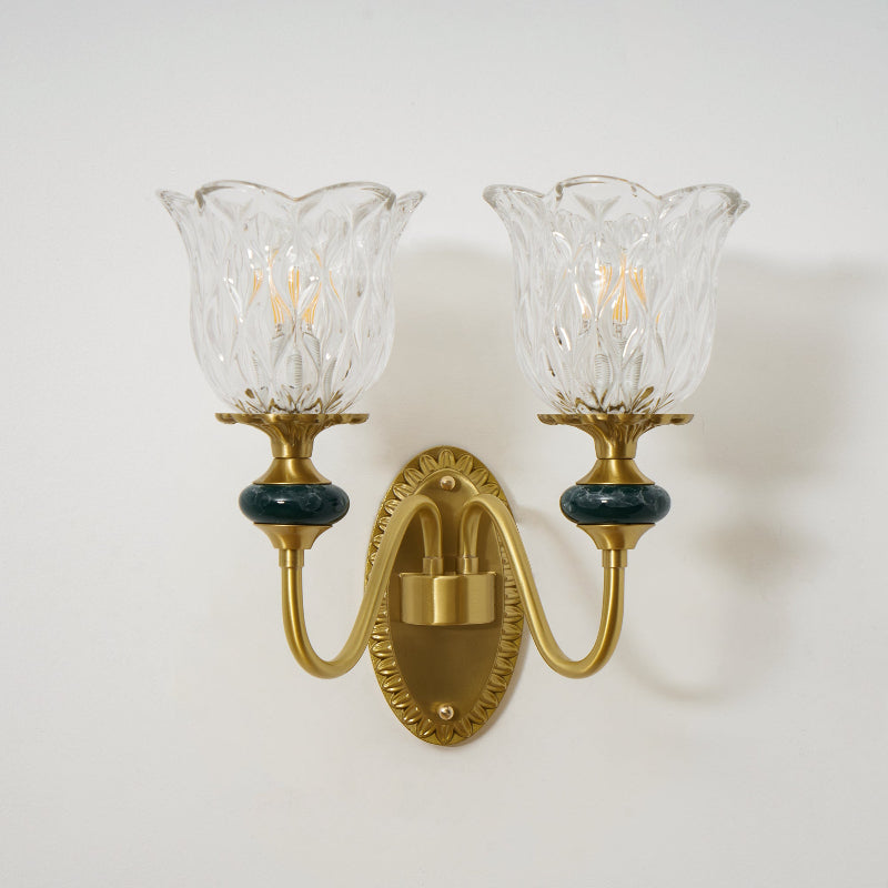 Ceramic Wall Sconce – Brass Arm with Hand-Painted Ceramic Backplate, Single or Double, Classic Style