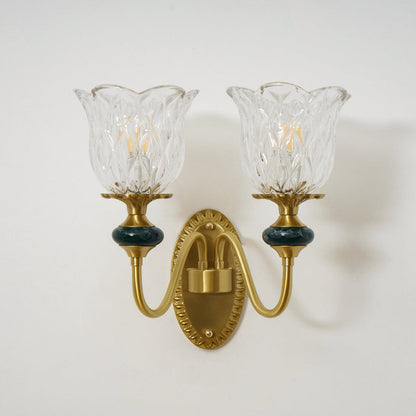 Ceramic Wall Sconce – Brass Arm with Hand-Painted Ceramic Backplate, Single or Double, Classic Style