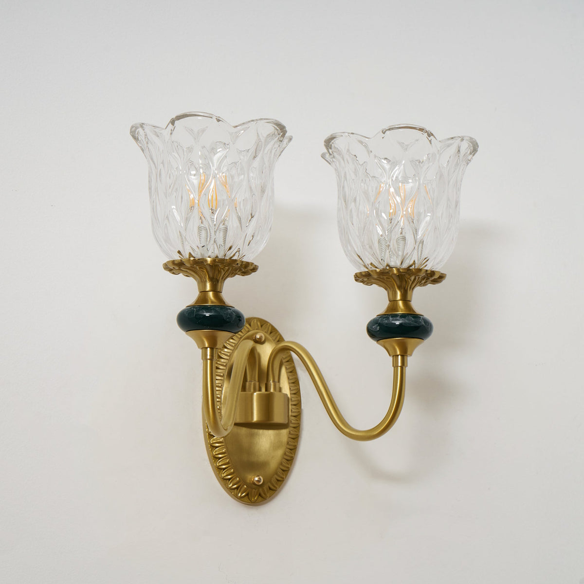 Ceramic Wall Sconce – Brass Arm with Hand-Painted Ceramic Backplate, Single or Double, Classic Style