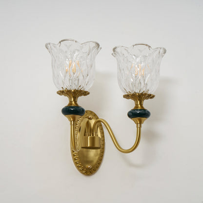 Ceramic Wall Sconce – Brass Arm with Hand-Painted Ceramic Backplate, Single or Double, Classic Style