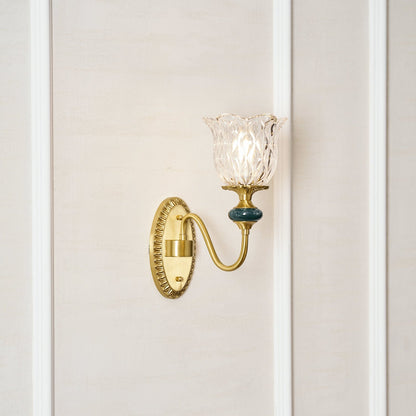 Ceramic Wall Sconce – Brass Arm with Hand-Painted Ceramic Backplate, Single or Double, Classic Style