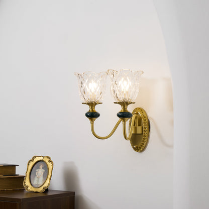 Ceramic Wall Sconce – Brass Arm with Hand-Painted Ceramic Backplate, Single or Double, Classic Style