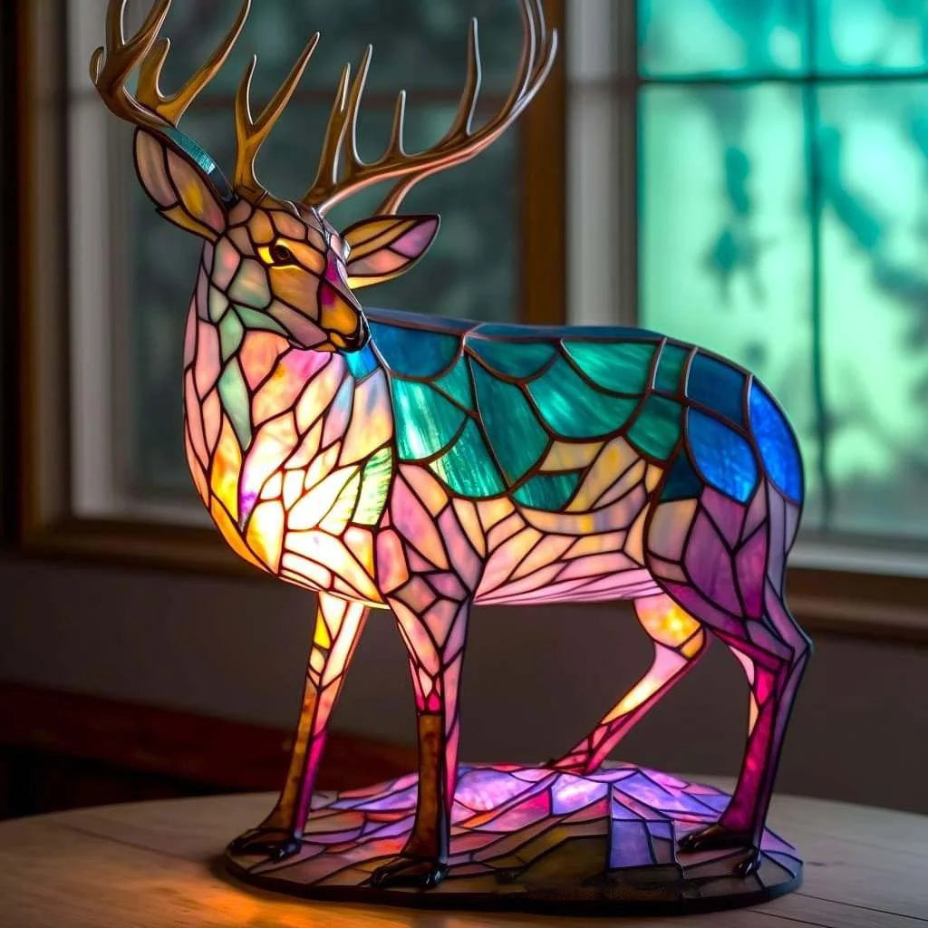 Animal Lamp – Stained Glass Look Night Light, 18 Animals incl. Owl, Fox, Elephant & Unicorn, Gift