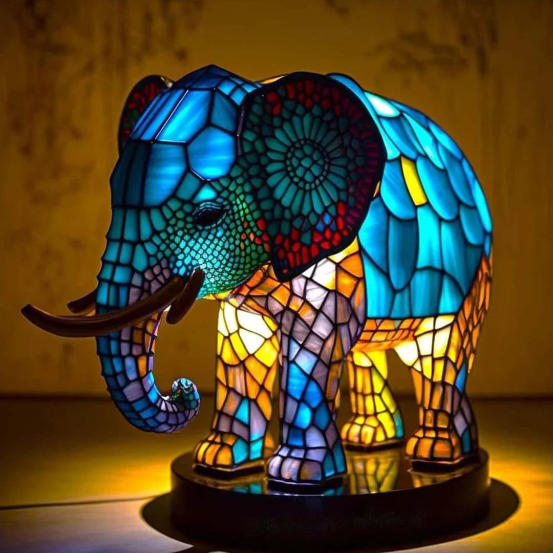 Animal Lamp – Stained Glass Look Night Light, 18 Animals incl. Owl, Fox, Elephant & Unicorn, Gift