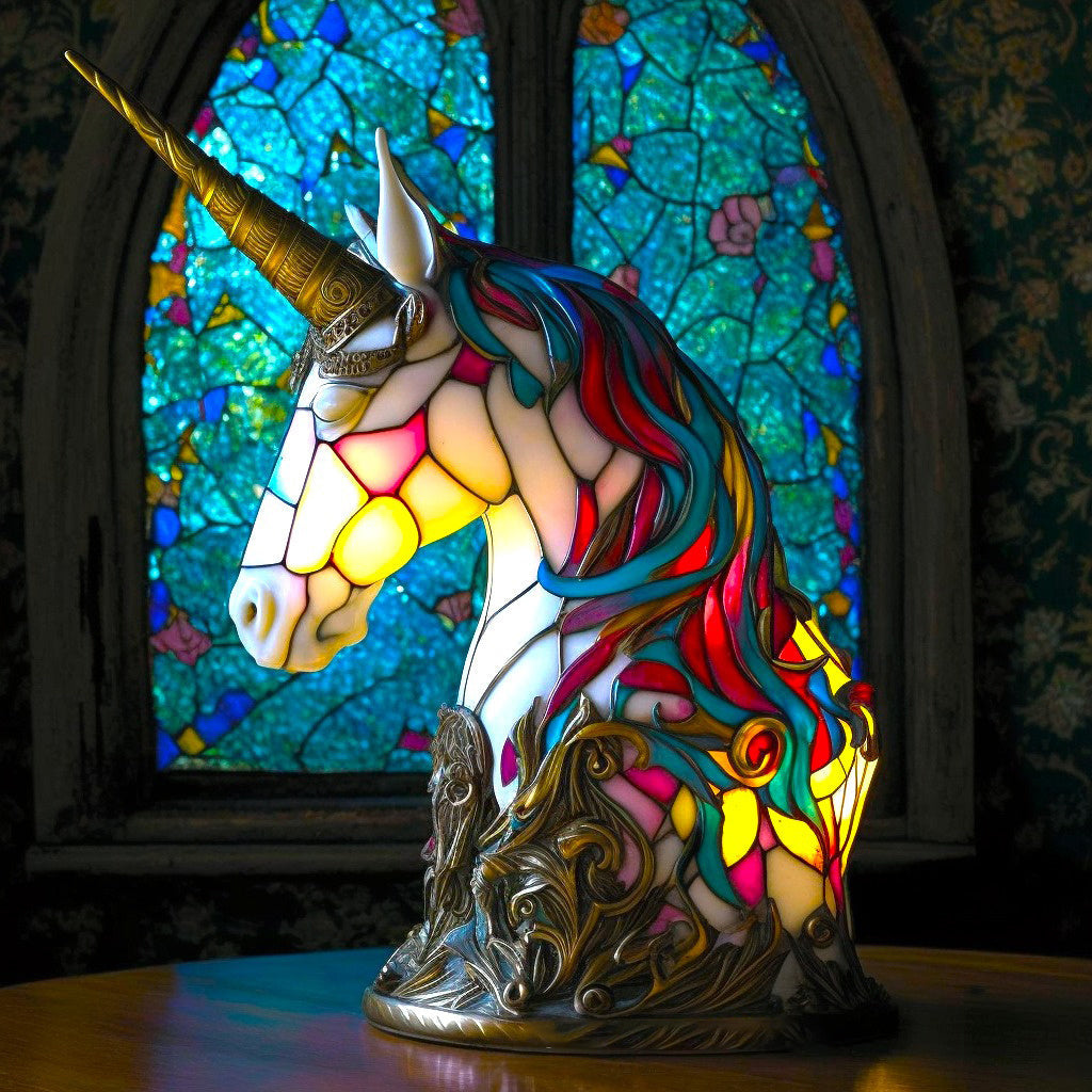 Animal Lamp – Stained Glass Look Night Light, 18 Animals incl. Owl, Fox, Elephant & Unicorn, Gift