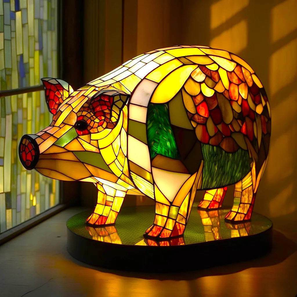 Animal Lamp – Stained Glass Look Night Light, 18 Animals incl. Owl, Fox, Elephant & Unicorn, Gift