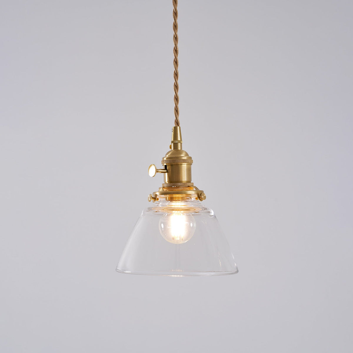 Clear Glass Pendant Light – Brass Farmhouse Kitchen Pendant, 3 Shapes, 14 to 15cm