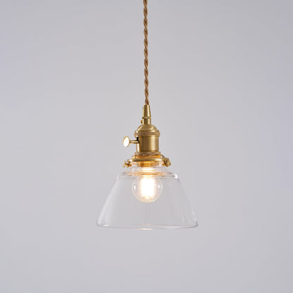 Clear Glass Pendant Light – Brass Farmhouse Kitchen Pendant, 3 Shapes, 14 to 15cm