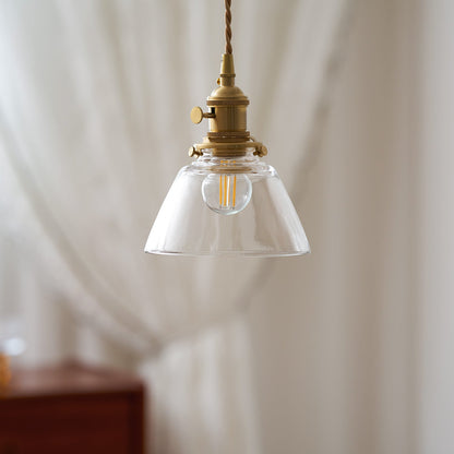 Clear Glass Pendant Light – Brass Farmhouse Kitchen Pendant, 3 Shapes, 14 to 15cm