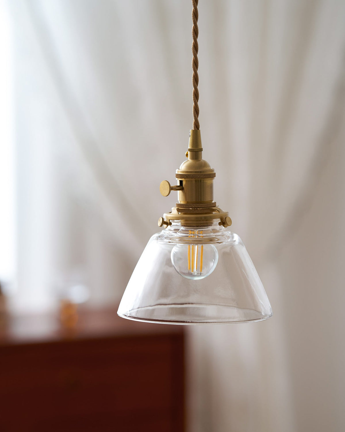 Clear Glass Pendant Light – Brass Farmhouse Kitchen Pendant, 3 Shapes, 14 to 15cm