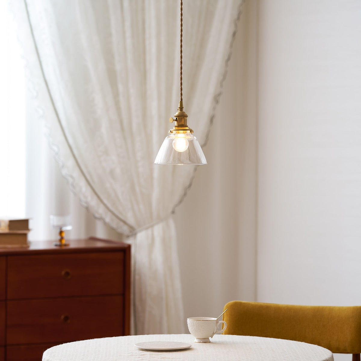 Clear Glass Pendant Light – Brass Farmhouse Kitchen Pendant, 3 Shapes, 14 to 15cm