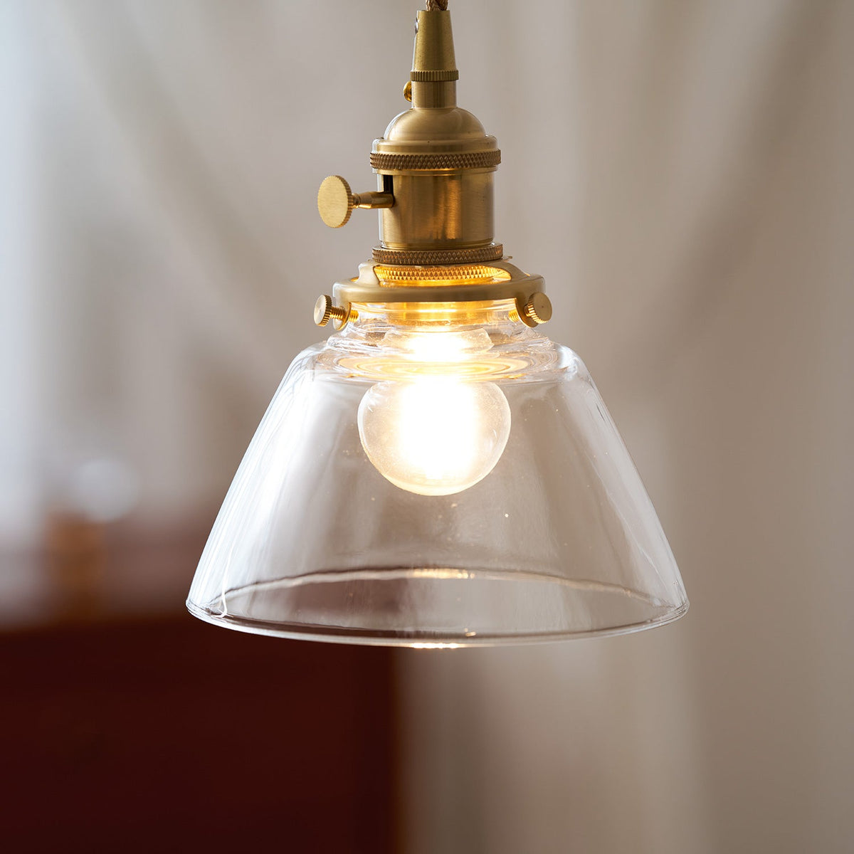 Clear Glass Pendant Light – Brass Farmhouse Kitchen Pendant, 3 Shapes, 14 to 15cm