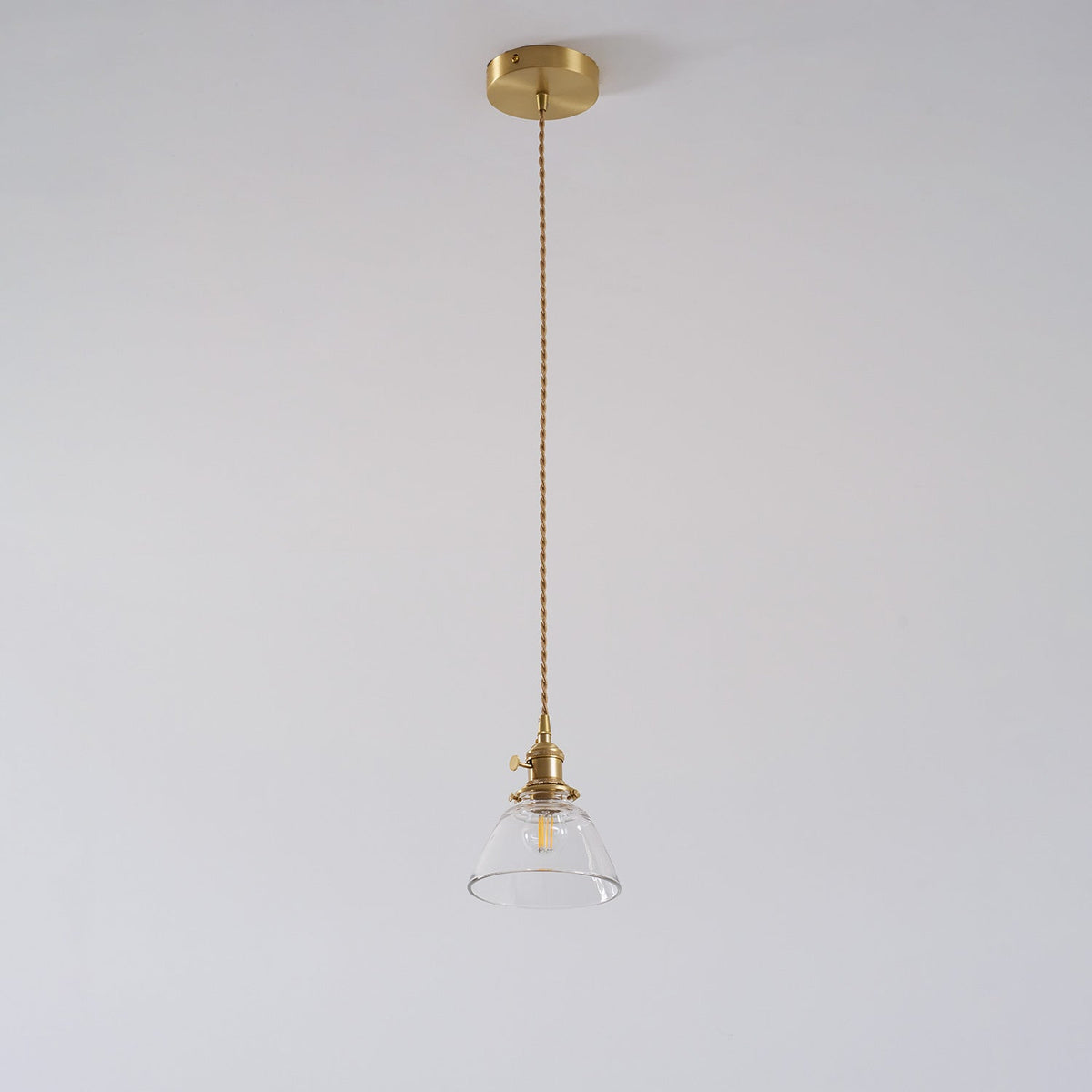 Clear Glass Pendant Light – Brass Farmhouse Kitchen Pendant, 3 Shapes, 14 to 15cm