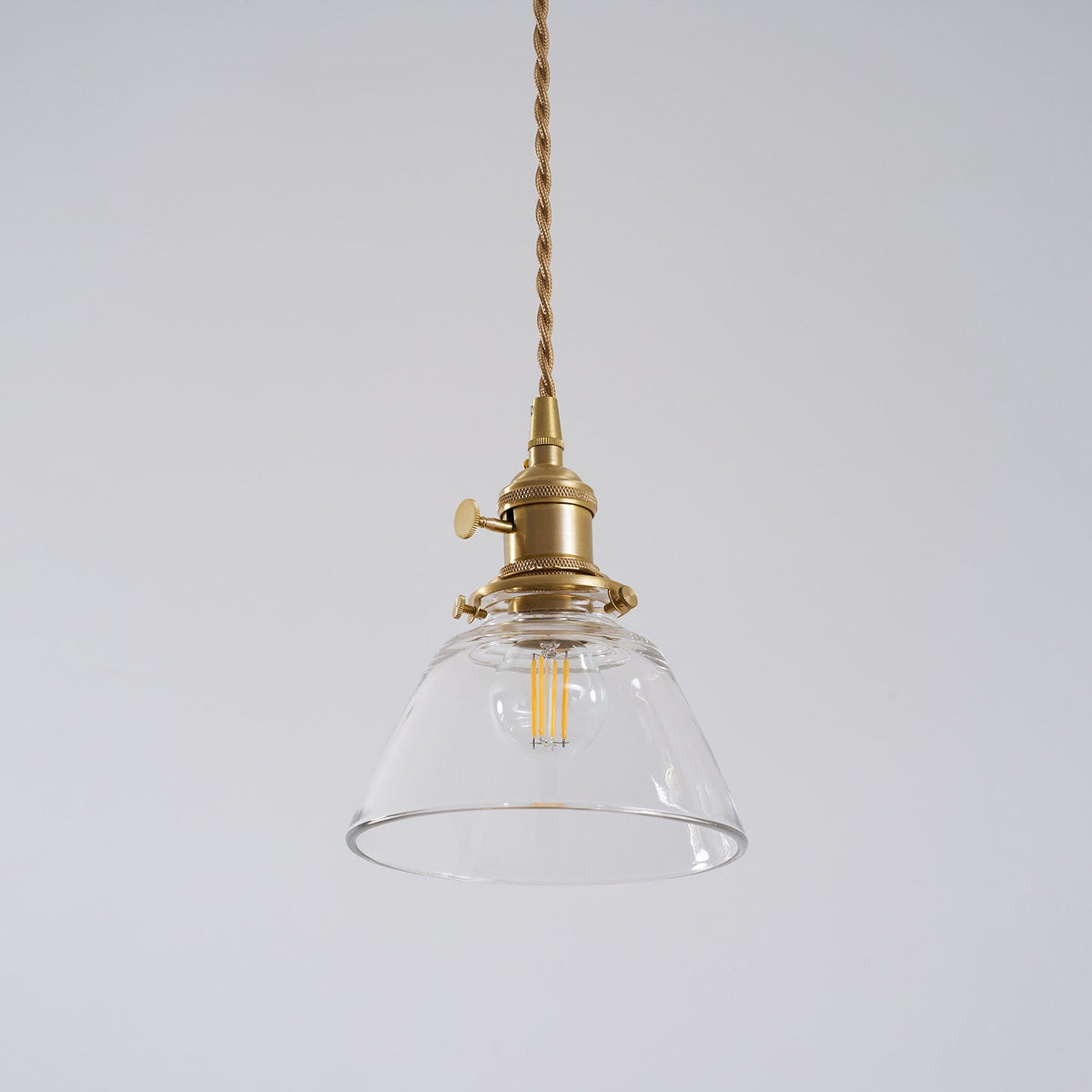 Clear Glass Pendant Light – Brass Farmhouse Kitchen Pendant, 3 Shapes, 14 to 15cm
