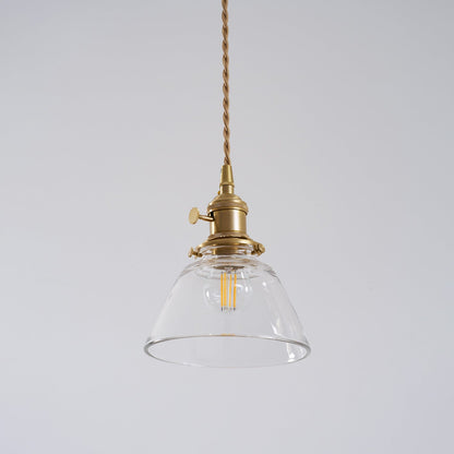 Clear Glass Pendant Light – Brass Farmhouse Kitchen Pendant, 3 Shapes, 14 to 15cm