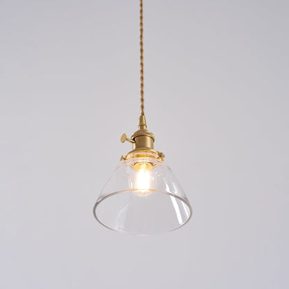 Clear Glass Pendant Light – Brass Farmhouse Kitchen Pendant, 3 Shapes, 14 to 15cm