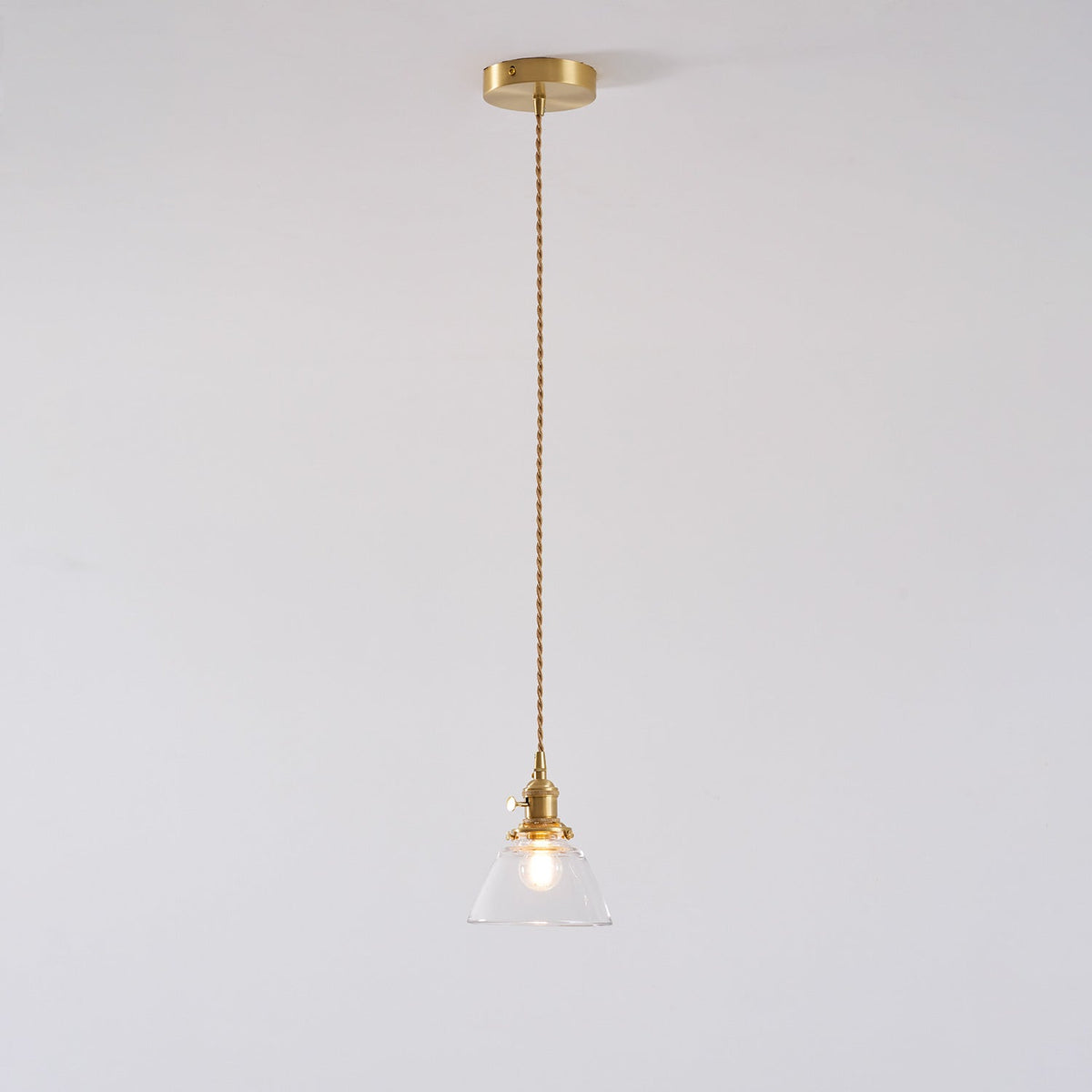 Clear Glass Pendant Light – Brass Farmhouse Kitchen Pendant, 3 Shapes, 14 to 15cm