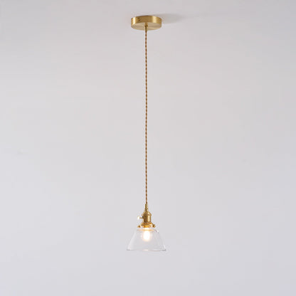 Clear Glass Pendant Light – Brass Farmhouse Kitchen Pendant, 3 Shapes, 14 to 15cm