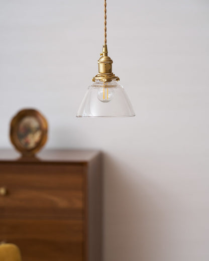 Clear Glass Pendant Light – Brass Farmhouse Kitchen Pendant, 3 Shapes, 14 to 15cm