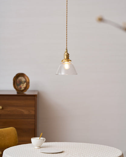 Clear Glass Pendant Light – Brass Farmhouse Kitchen Pendant, 3 Shapes, 14 to 15cm