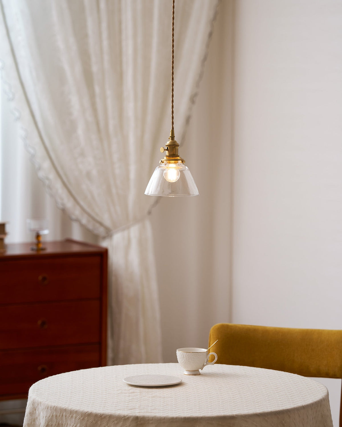 Clear Glass Pendant Light – Brass Farmhouse Kitchen Pendant, 3 Shapes, 14 to 15cm