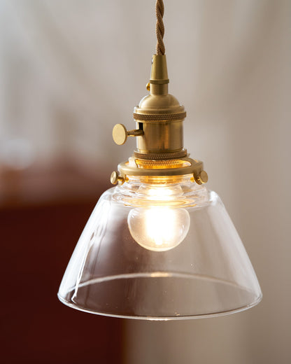 Clear Glass Pendant Light – Brass Farmhouse Kitchen Pendant, 3 Shapes, 14 to 15cm
