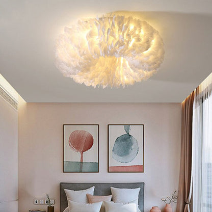 Feather Ceiling Light – Boho LED Flush Light with Real-Look Feathers, 40, 50 or 60cm, 4 Colours