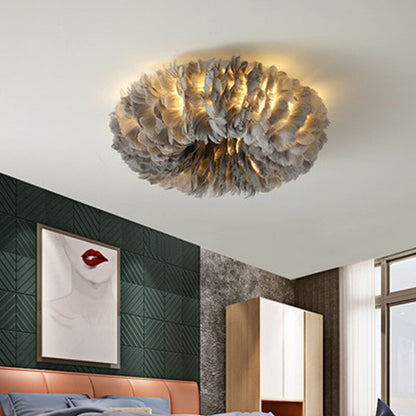 Feather Ceiling Light – Boho LED Flush Light with Real-Look Feathers, 40, 50 or 60cm, 4 Colours