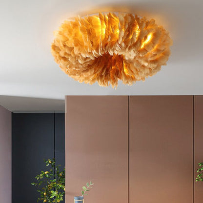 Feather Ceiling Light – Boho LED Flush Light with Real-Look Feathers, 40, 50 or 60cm, 4 Colours