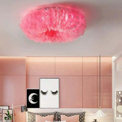 Feather Ceiling Light – Boho LED Flush Light with Real-Look Feathers, 40, 50 or 60cm, 4 Colours