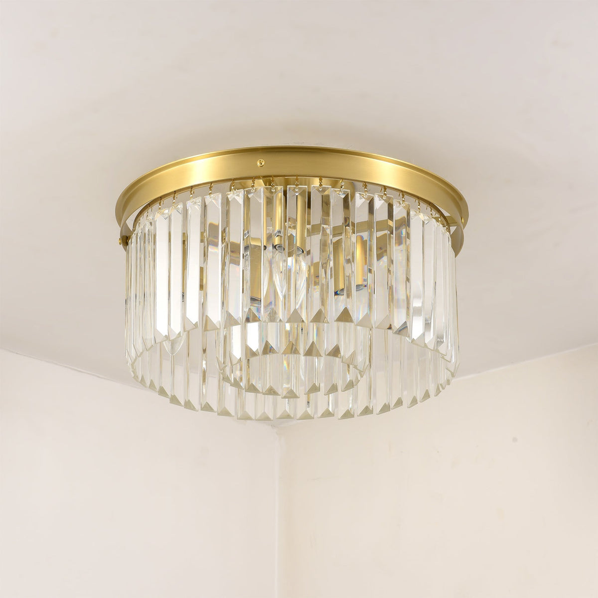 Crystal Rod Ceiling Light – Brass Flush Mount with Glass Crystal Rods, 40, 50 or 80cm