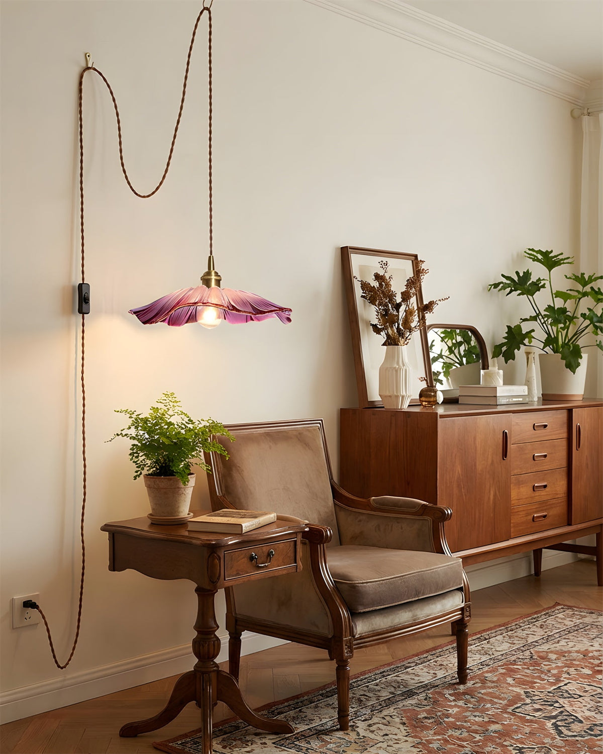 Flower Glass Plug In Pendant Lamp