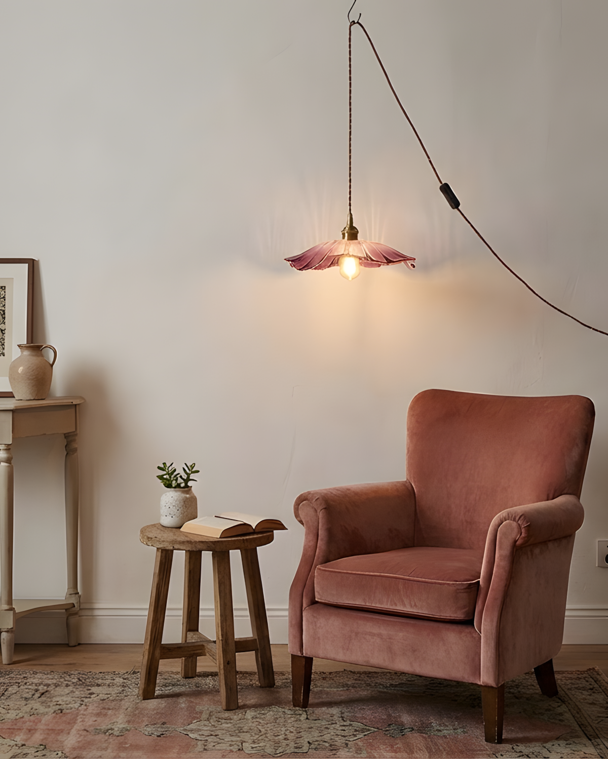 Flower Glass Plug In Pendant Lamp
