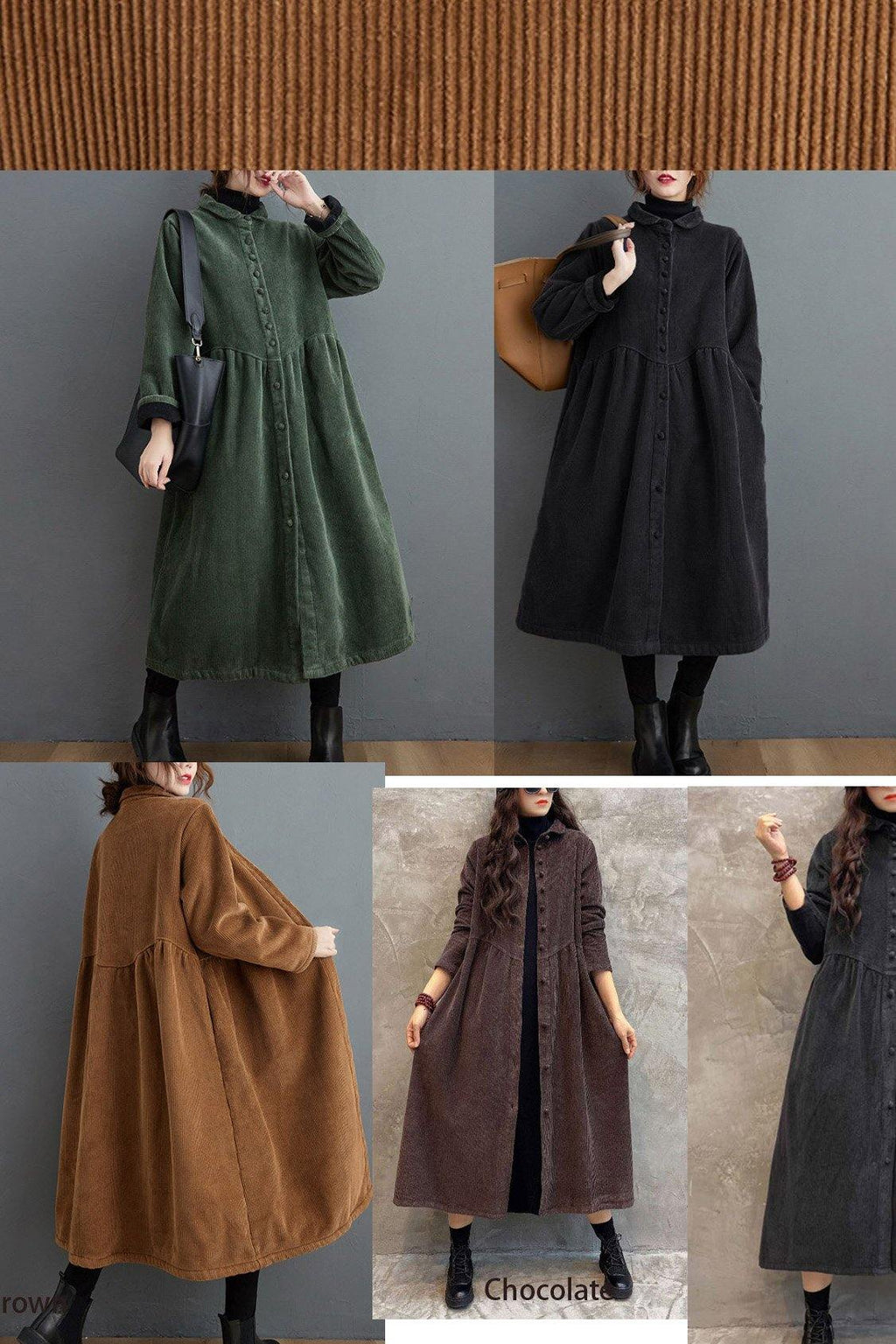 Women's coat loose fit Black-green casual style medium length