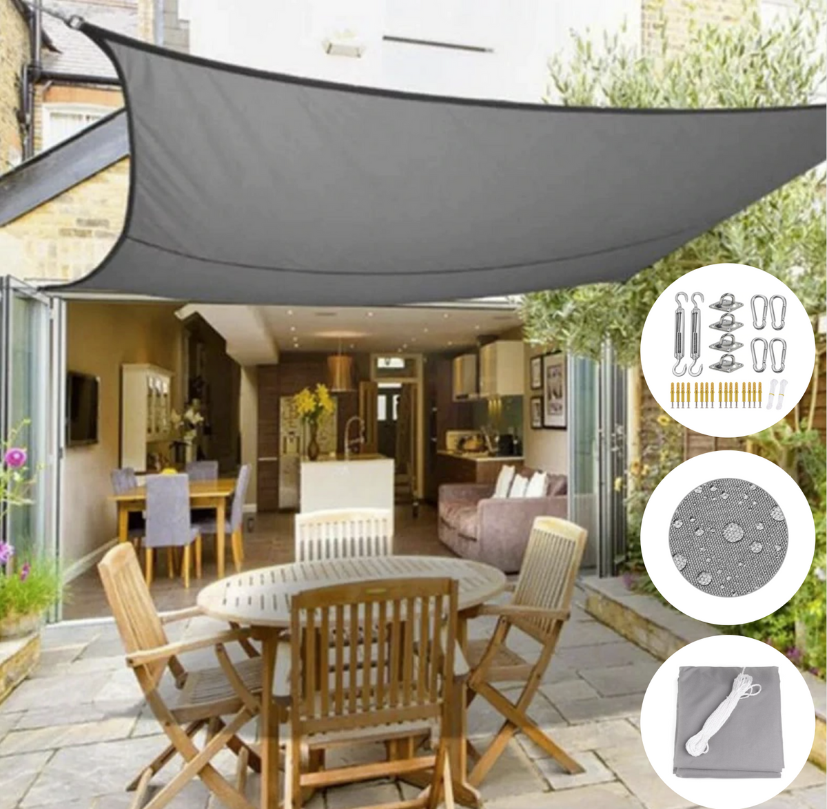 Triangle Shade Sail – Garden Sun Canopy, 90% UV Block, Triangle, Square or Rectangle, Grey or Beige