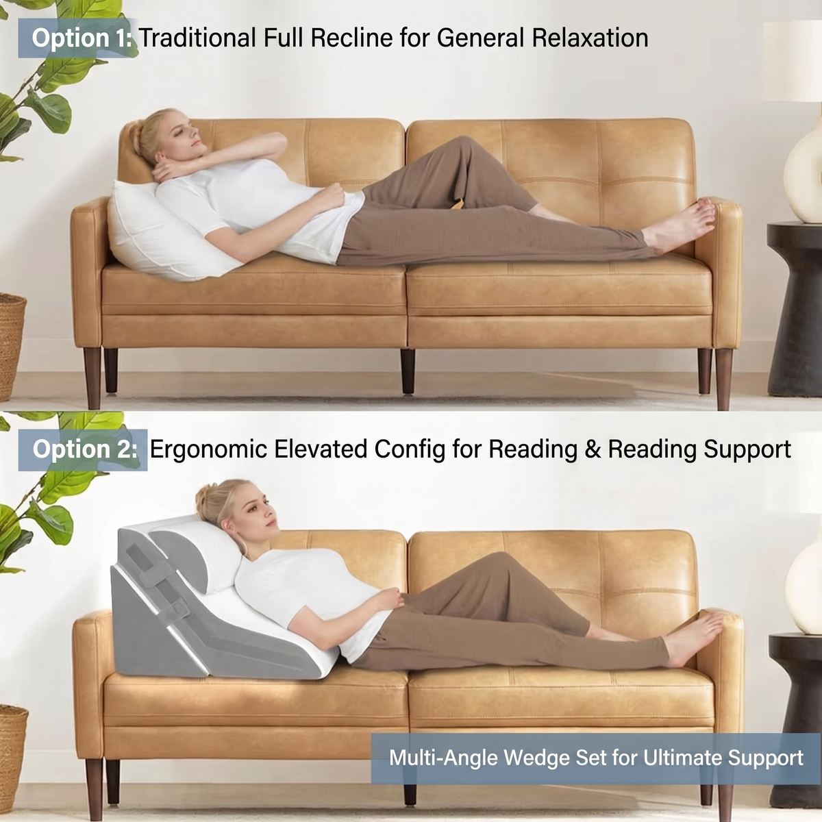 Adjustable Bed Wedge Pillow Set for Elevated Sleeping & Relaxation