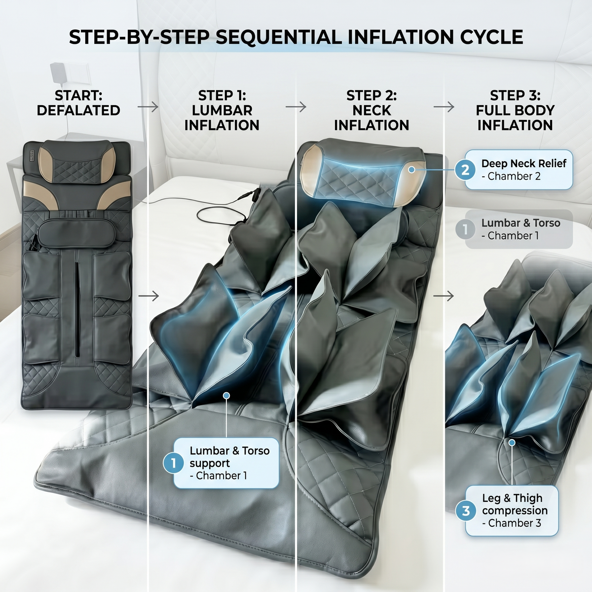 Full Body Air Compression Massage Mat With Heat & Lumbar Stretch Support