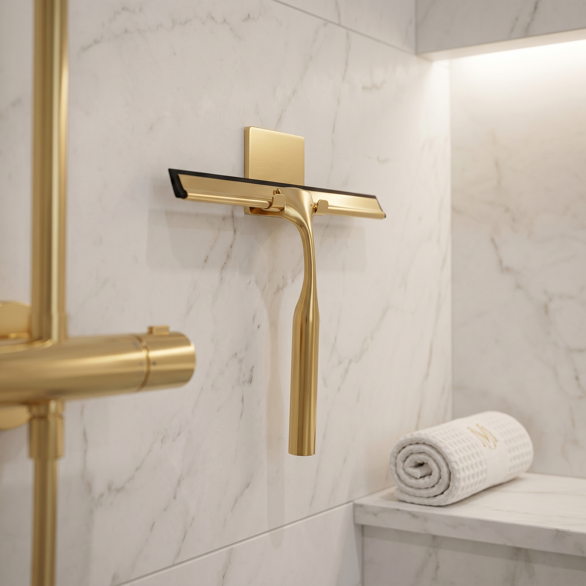 Shower Squeegee - Brass Glass Squeegee with Hook